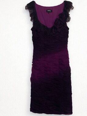 💜✨ Adrianna Papell Women’s Purple/Black Ombre Ruched Dress, sz 4